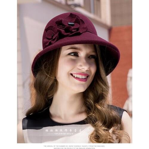 Lady Fascinator Hats Girls Fedora Hat Women Winter Woolen Chapeu Feminino Warm Fedoras Cap Wedding Hats and Fascinators B-8677