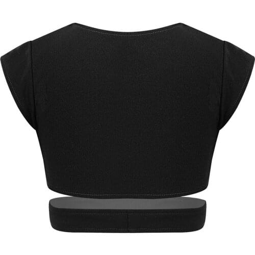 Girls Top Stretchy Cutout Waist Crop Tops for Kids Ballet Gymnastics Stage Performance Kids Fashion Solid T-shirt Dancewear