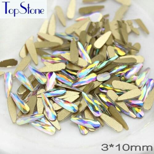 TopStone 100Pcs 3x10mm 2x6mm Teardrop Non hotfix Glass Crystal flatbacks rhinestones Multi Colors for 3D Nail Art Decoration