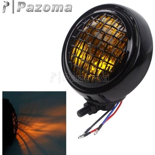Amber Lens Universal Motorcycle 4.5" Headlight High/Low Lamp Mesh Gill Cover Headlight For Harley Bobber Chopper Cafe Racer