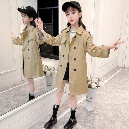 Girls Babys Kids Windbreaker Coat Jacket Outwear 2021 Lapel Spring Autumn Cotton Buttons Cardigan School Childrens Clothing