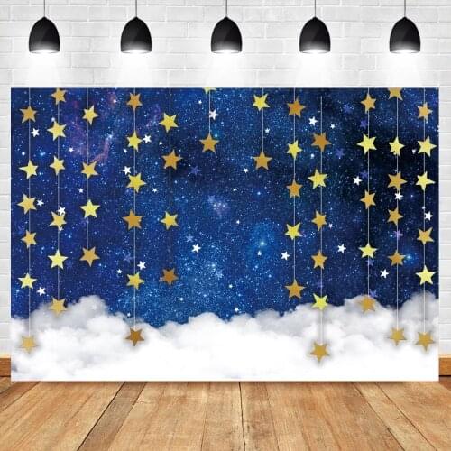 Vinyl Backgrounds For Photography Dreamy Wonderland Strings Of Gold Star Blue Starry Baby Newborn Cotton Portrait Photo Backdrop