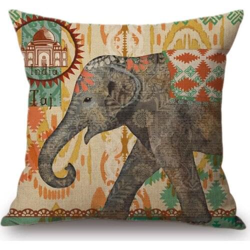 Vintage Animal Elephant Xmas Reindeer Home Decorative Sofa Throw Pillow Case Cotton Linen Floral Pattern Indoor Cushion Cover