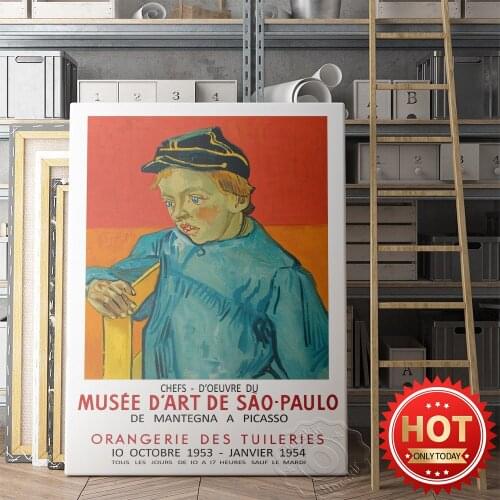 Vintage MASP Exhibition Poster, Van Gogh Watercolor Wall Art, Retro Oil Painting Little Boy Prints, Sao Paulo Art Museum Poster