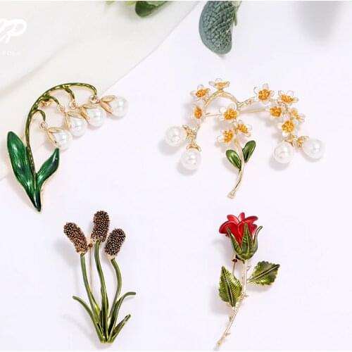 High Quality Pearl Flower Brooches For Women Elegant Fashion Pin Red Crystal Brooch Wedding Party Jewelry