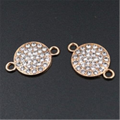 WKOUD 8pcs KC gold handmade crystal small drill ring charm alloy connector for fashion ladies DIY jewelry making A571