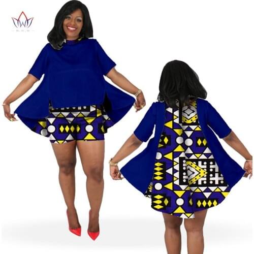 African Print Summer Sets for Women Bazin Plus Size African Set Tops + Shorts Women Traditional african clothing WY613