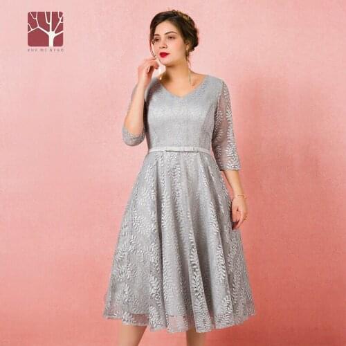 V-Neck A-Line Evening Dress Lace Up Tea-Length Empire Half Sleeves Fashion Flowers Embroidery Plus Size Women Formal Gowns D793