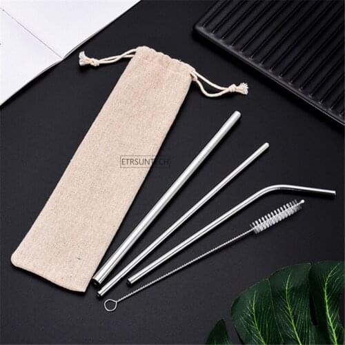 100Set Reusable Metal Drinking Straws Stainless Steel Bent Straight Drinks Straw Cleaning Brush Set Party Bar