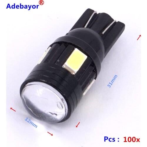 100 X T10 6 SMD 5630 High Power 3W Super Bright wide instrument Indicator lamp 194 168 2825 W5W lamp LED Car Lights Bulb white