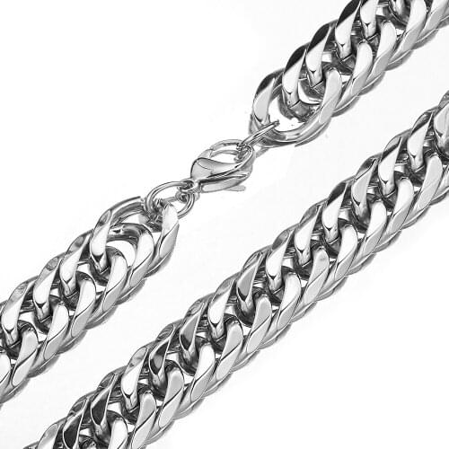 16mm 19mm Heavy Double Curb Cuban Link Chain For Mens Sivler Color Bracelet Or Necklace 8-40 Inches Stainless Steel Jewelry