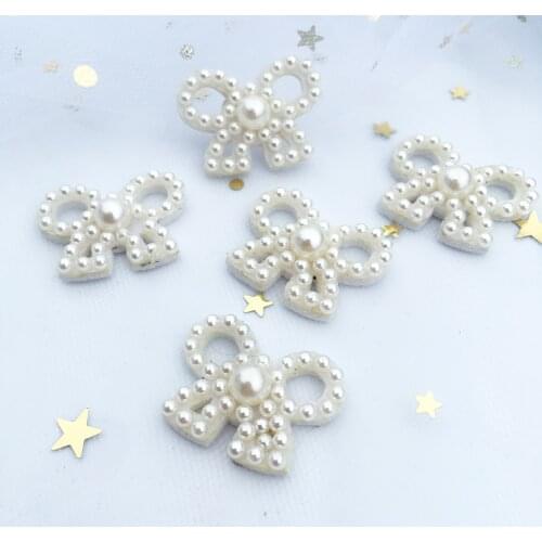 30pcs 25*18mm Bowknot Pearl Fabric Appliques Bow-tie Felt Patches for Crafts Clothes Decoration DIY Hair Bow Accessorie
