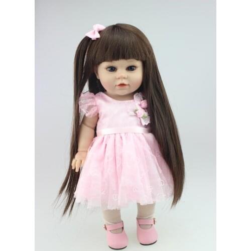 42cm soft silicone vinyl reborn baby dolls girls long hair standing doll toys for childrens birthday gift Xmas Clothing model