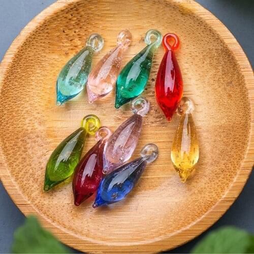 5pcs Teardrop 23x8mm Handmade Foil Lampwork Glass Loose Pendants Beads for Jewelry Making DIY Crafts Findings