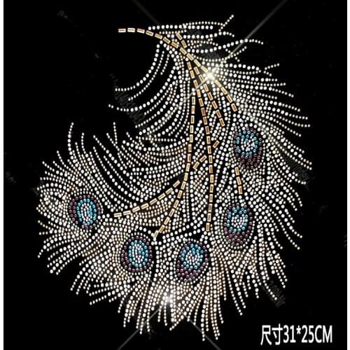 5 pc/lot Shiny feathers chest hotfix rhinestones, heat transfer design iron on motifs,rhinestone for garment
