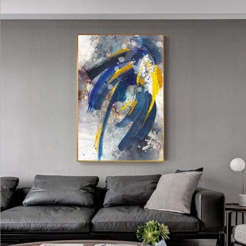 Modern Chinese Style Abstract Poster Wall Art Canvas Painting Yellow And White Block Picture Oil Painting Print For Home Decor