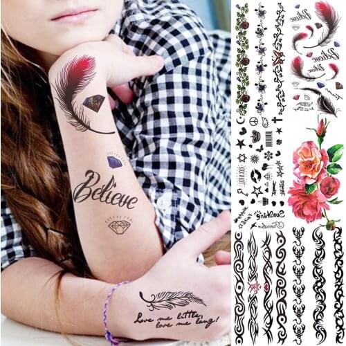 Watercolor Feather Temporary Tattoos For Kids Women Diamond Vine Dahlia Flower Scorpion Fake Tattoo Sticker 3D Waterproof Tatoos
