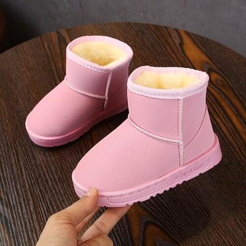 Hot Sale Girl Winter Boots Ankle Snow Boots Child Baby Shoes Plush Thicker Kids Boots PU Leather Childrens Shoes Girl boots