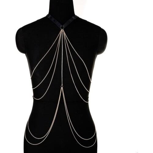 Rhinestone Body Chain Gothic Chains For Women Sexy Neck Elasticband Body Jewelry Festival Nightclub Girl Fashion Jewellery