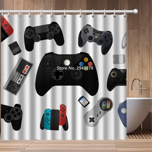 Home Textile Game Controller Pattern Waterproof and Mildew Proof with Hook Washable Shower Curtain Home Bathroom Decoration
