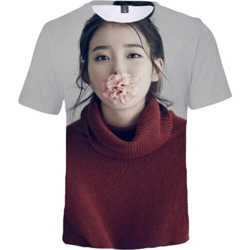 Kpop Idol IU 3D Print T Shirt Harajuku Casual Tops Women Men Round Neck Short Sleeve T-shirt IU Lee Ji Eun Korean Style Clothes