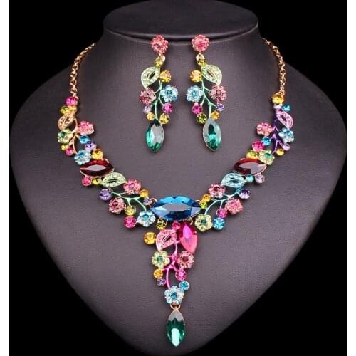 New Fashion Leaves Flowers Bridal Jewelry Sets Wedding Necklace Earrings sets for Brides Womens Party Costume Crystal Jewellery