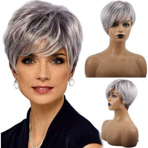 Dream.Ices Hair Synthetic Hair Wig Woman Gray White Short Straight Heat Resistant Wigs
