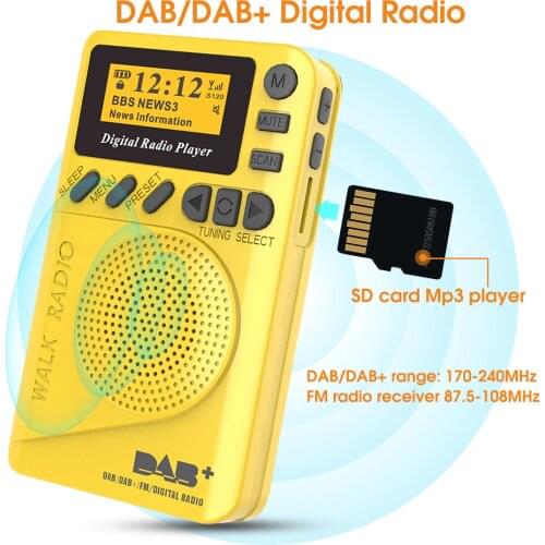 Mini Pocket DAB Digital Radio FM Digital Receiver Portable MP3 Player With LCD Display Screen Support TF Card Sleep Time Set