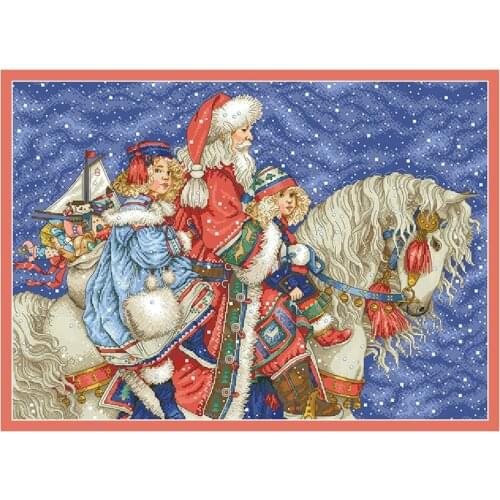 Santa Claus and Children Cross Stitch Patterns Kits Printed Canvas Embroidery Paintings Sets 11CT 14CT Diy Needlework Home Decor