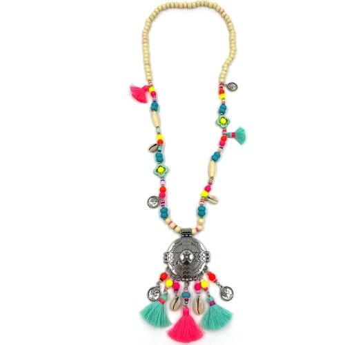 New Gyspy long fringe colorful Tassel Pendant Necklaces heavier metal pendant statement necklace for women bohemian jewelry