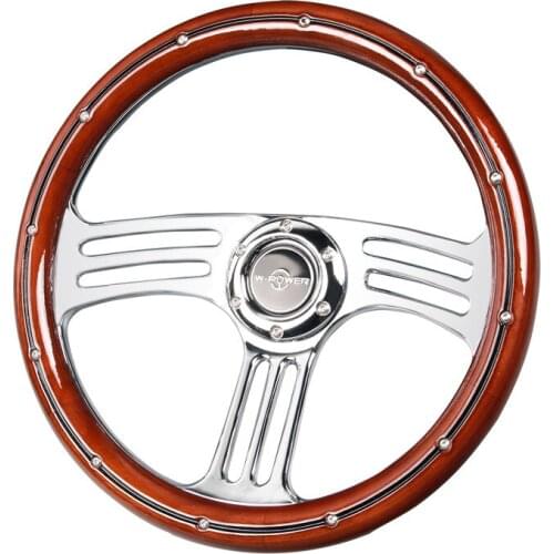 New 350mm wood steering wheel universal 14" car racing steering wheel with spoke chrome silver brown wood grain steering wheel