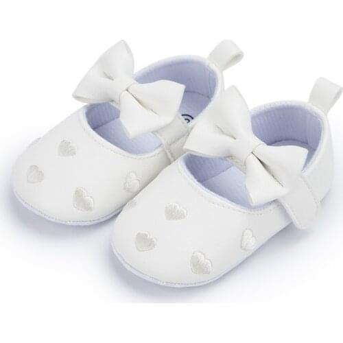 Newborn Baby Girls Princess Shoes With Bowknot Non-slip Sole Heart Pattern Prewalker Toddler Mary Jane Flats Kids First Walkers