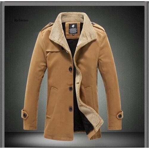 Autumn and Winter New Slim and Velvet Mens Coat Korean Mens Windbreaker Lamb Wool Mens Woolen Coat Men Clothing