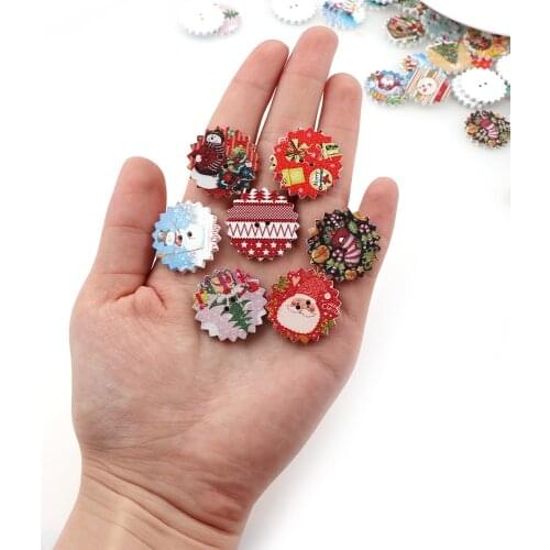 50pc/lot Mix Christmas Tree Gloves Round Natural Wooden Buttons For Clothes Crafts DIY Sewing Festival Apparel Accessories New