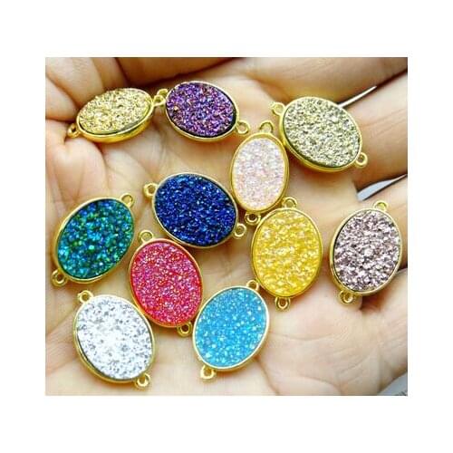 11*20mm Natural stone crystal quartz Golden rim oval Connector Bracelet pendant for DIY Jewelry Making Necklace Accessories10pcs