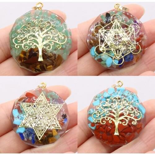 1Pcs Natural Stone Orgonite Pendants Reiki Heal 7 Chakras Yoga Meditation Resin Amulet Necklace Jewelry for Making Women Gift