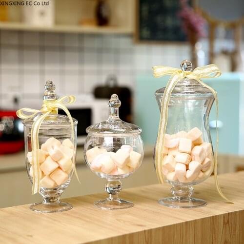 European-style Transparent Glass Candy Jar Storage Jar Sugar Bowl with Lid Tall Wedding Dessert Table Decoration Display