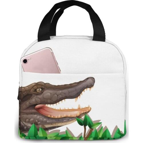 Crocodile Nature Scene Cooler Bag Portable Zipper Thermal Lunch Bag Convenient Lunch Box Tote Food Bag