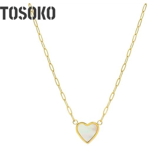 TOSOKO Stainless Steel Jewelry White Shell Peach Heart Love Pendant Necklace Womens Simple And Sweet Clavicle Chain BSP929