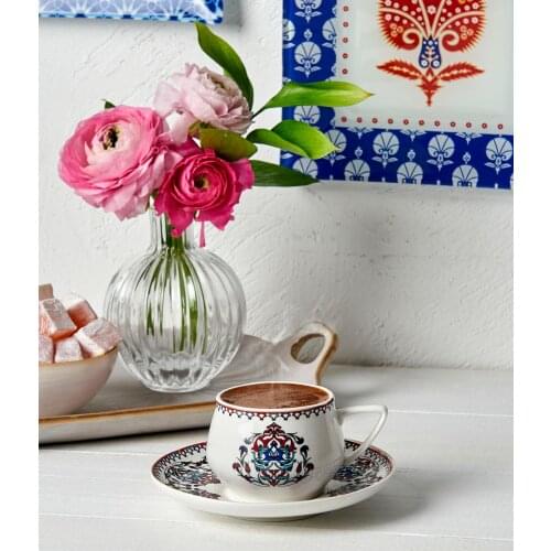 Turkish Porcelain Coffee Cup and Saucer 6 Sets