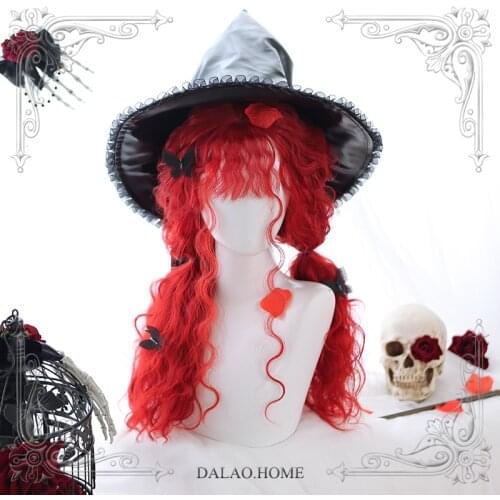 High Quality Harajuku Soft Girl Lolita Red Witch Sheep Curly Fluffy Egg Roll Long Wig Masquerade Party