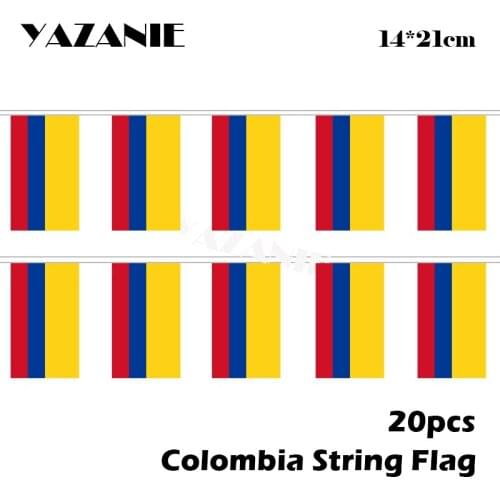 YAZANIE 14*21cm 20PCS 5Meter Columbia Country String Flag Printed Polyester Colombian National Bunting Banner for Celebration