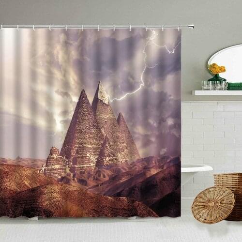 Africa Western Desert Pyramid Shower Curtain Natural Landscape Bathroom Bathtub Blackout Waterproof Polyester Screen With Hook