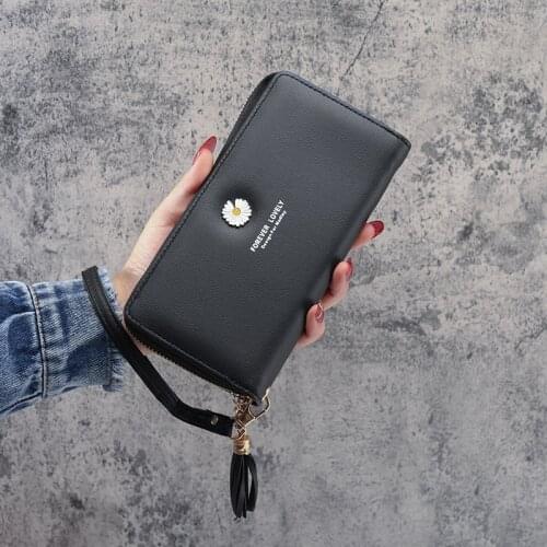 Women Wallets PU Leather Flowers Printing Long Female Zipper Clutch Ladies Coin Purses Wristlet Phone Pocket Student Money Bags