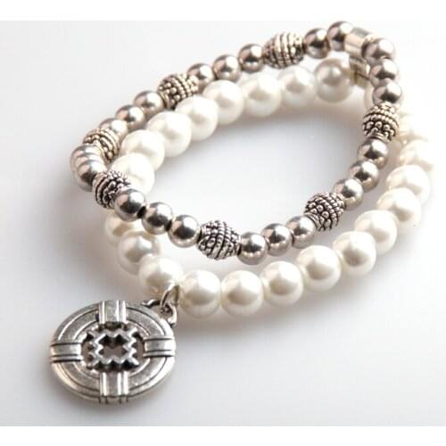 Free Shipping 8mm semi precious Stone and crystal Glass Beads bracelet alloy Cross Charm Bracelet for Women