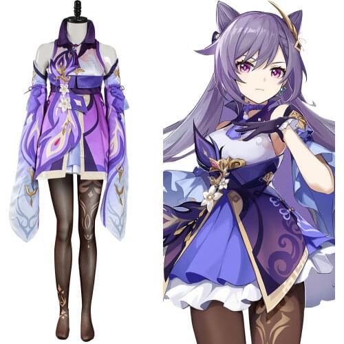 Game Genshin Impact Keqing Cosplay Costume Suit Elegant Purple Dress Lovely Uniform Halloween Party Outfit Women