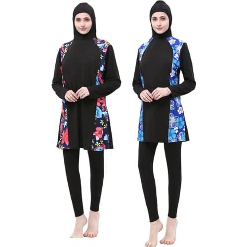 Muslim Swimsuit Plus Size Islamic Swimwear Women Full Face Hijab Swimwear Burning Islam Swimsuit With Flowers Clothing Burkinis