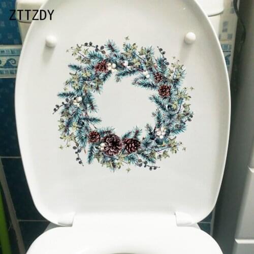 ZTTZDY 25.6×24.7CM Pine Branch Ring Classical Toilet Stickers Creative Home Room Wall Decoration T6-0278