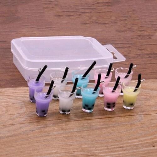 10Pcs 11color 18*10mm 3D Pearl Milk Tea Cup Pendants Box Resin Figurine Charm For DIY Jewelry Craft Earring Keychain Accessories