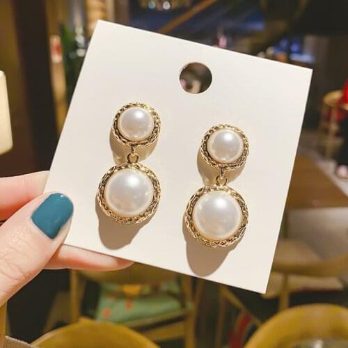 Big Round Pearl Earrings Elegant Crystal Wedding Earrings for Women Exaggerated Girl Party Jewelry